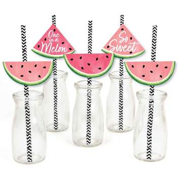 Big Dot of Happiness Sweet Watermelon - Paper Straw Decor - Fruit Party Striped Decorative Straws - Set of 24