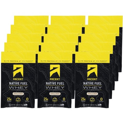 Ascent Vanilla Bean Whey Protein Powder Blend - Case of 15/1.09 oz