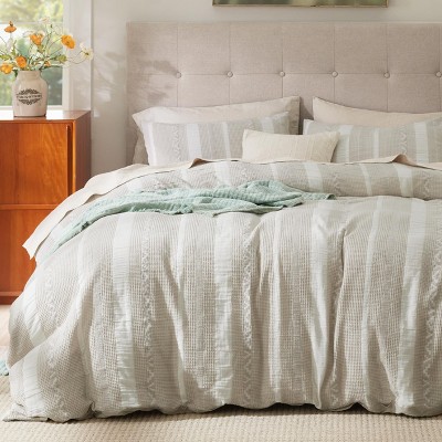 Bedsure | 3 Pcs 100% Cotton Waffle Weave Duvet Cover Set with 2 Pillowcases Extra Soft with Zipper Closure