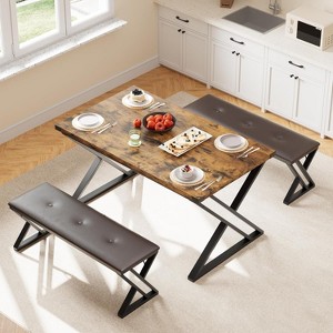 Dining Table Set for 4 with 2 Upholstered Benches - 1 of 4