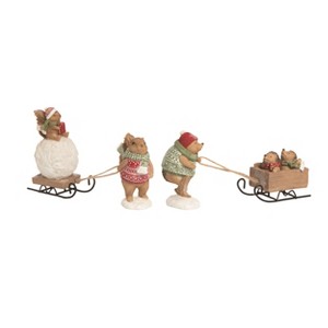 Transpac Resin Fair Isle Critter Sledge Figurine Set of 2 Christmas Home Decorations - 1 of 2