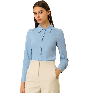 Allegra K Women's Long Sleeve Button Cuff Point Collar Button Down Shirt - 1 of 4
