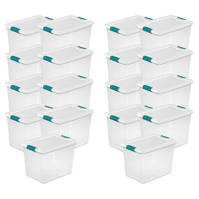 Sterilite Multipurpose 25 Quart Capacity Clear Plastic Storage Tote Home and Office Organization Bins with Latching Lids and Handles, (18 Pack)