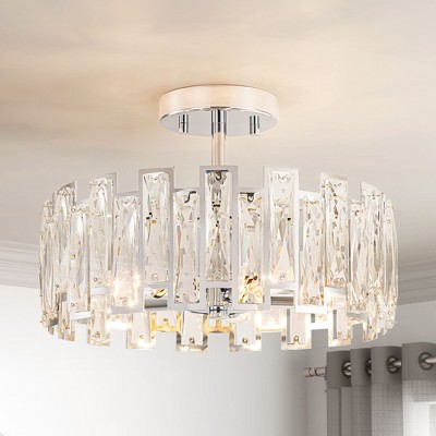 Rennnsan Bramblee 13"W 5-Light Drum Crystal Modern Glam Dimmable Semi Flush Mount