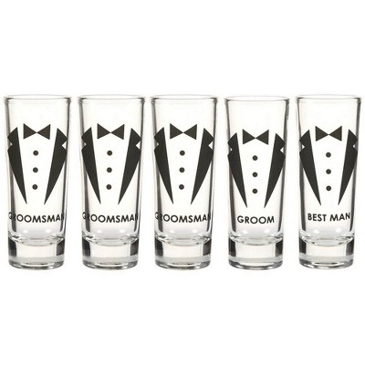 Blue Panda Set of 5 Clear Shot Glasses 2 oz - Groom, Best Man & Groomsman for Bachelor Party Favors Supplies