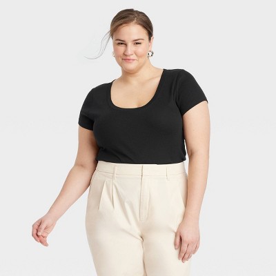 Women's Slim Fit Short Sleeve Ribbed Scoop Neck T-Shirt - A New Day™