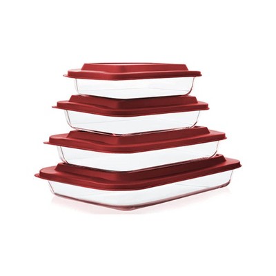 Apex Vanguards 8-Piece Red Deep Glass Rectangular Containers