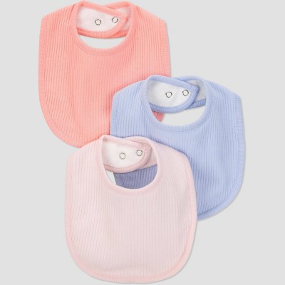 Carter's Just One You®️ Baby 3pk Coral Bib - Pink/Blue: Cotton Polyester, 0-24 Months, 8x8 Inches, 3 Count