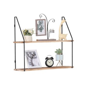 SEVOBAL Utility Storage Shelves Bookshelf Wood Standing Rack Rustic Floating Set of 2 Wall Mounted Storage for Room, Kitchen, Brown, 27.6"*10"*3.7" - 1 of 4