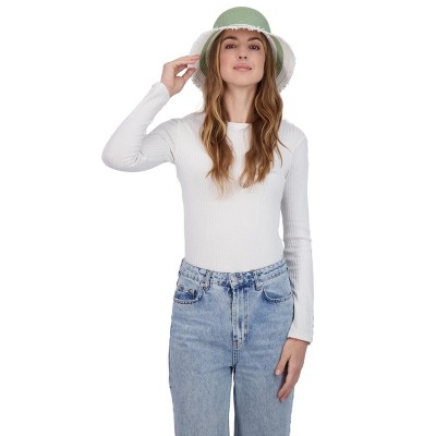 Tahari Women's Color Block Straw Bucket Hat with Fringe - Bucket Hat For Women