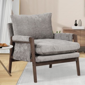 Coolbibila-Modern Velvet Accent Chair,Leisure Chair,Upholstered Dining Armchair,Thick Seat Cushion Home Office Chair,Wooden Living Room Chair - 1 of 4