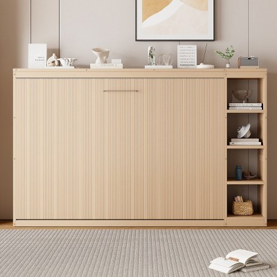 Twin Size Murphy Bed, Murphy Bed Cabinet With Space-Saving Design Allows Bed To Fold Into a Cabinet, 96'' Long Murphy Bed Bookshelf-Cuddlewood