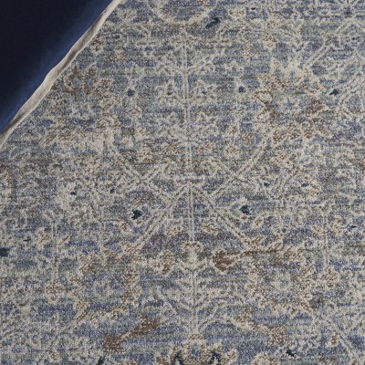 Ivory and Blue Rectangular Hand-knotted Synthetic Rug