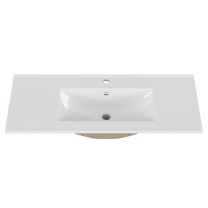 Gulches 35 in 18 Undermount Bathroom Sink in White Ceramic with Pre-Drilled Faucet Hole Modern Minimalist Design - 1 of 4