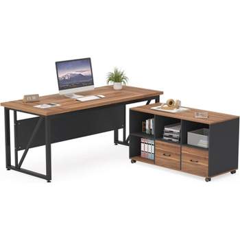 Tribesigns 63" Executive Desk and 47" lateral File Cabinet, L-shaped Computer Desk Business Furniture with Drawers and Storage Shelves