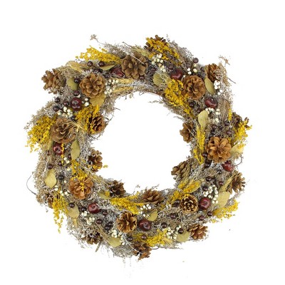 Northlight 20" Unlit Natural and Yellow Pine Cone and Wheat Artificial Christmas Wreath