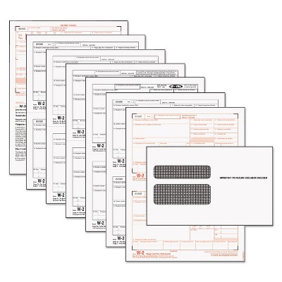 Tops W-2 Tax Form/Envelope Kits 8 1/2 x 5 1/2 6-Part Inkjet/Laser 24 W-2s & 1 W-3 22904KIT