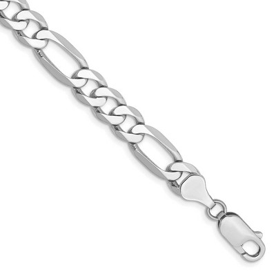Black Bow Jewelry Men's 7mm 14K White Gold Solid Flat Figaro Chain Bracelet, 9 Inch