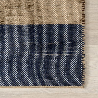 Handmade Blue and Beige Jute Rectangular Area Rug, 9' x 12'