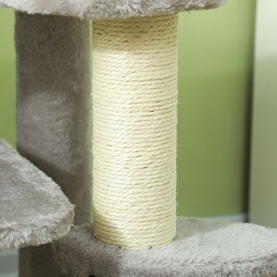 Gray Plush and Sisal 3-Step Cat Tree Tower with Scratching Posts