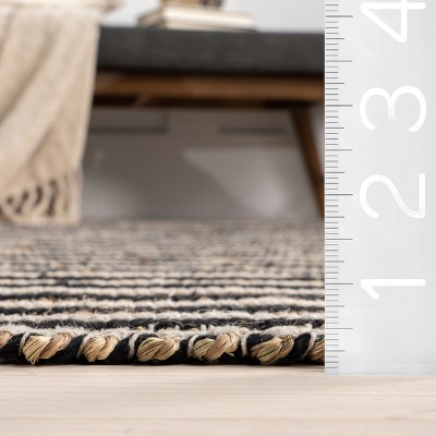 Ivory and Black Striped Cotton Flat Woven 4' x 6' Rug