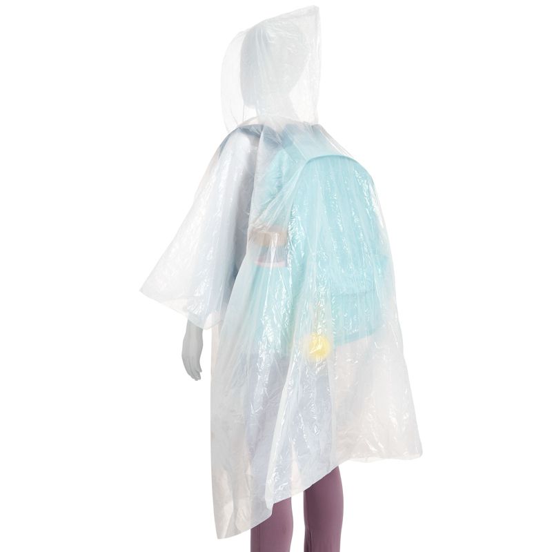 Juvale 4 Pack Disposable Rain Ponchos for Kids with Hood and Attachable Round Case, Clear Plastic Raincoats for Emergency, Girls, Boys, White, 4 of 9