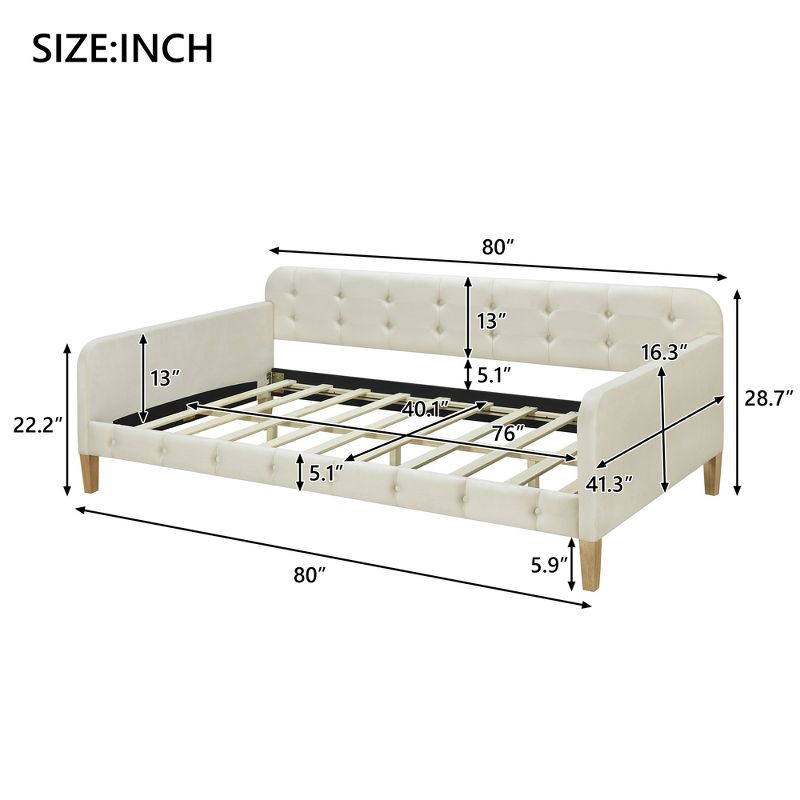 Full/Twin Size Upholstered Daybed with 4 Wood Support Legs-ModernLuxe, 4 of 11