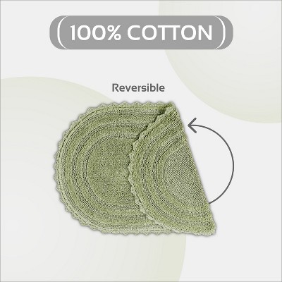 Sage Green Cotton Crochet Tufted Reversible Bath Rug Set
