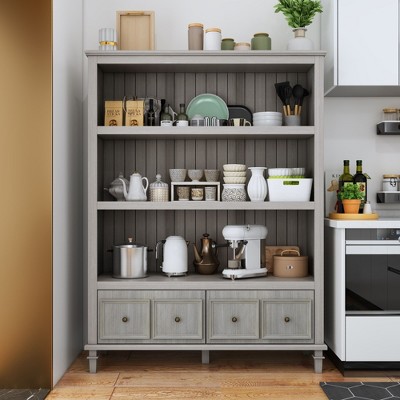 FUFU&GAGA Gray Large Kitchen Cabinet Storage Cabinet Classic Vintage Natural Style