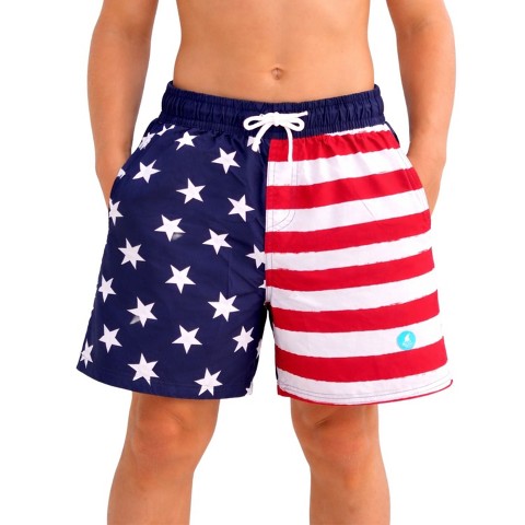 HEAT Swimwear Little Boys American Flag Board Shorts Swimsuit, Flag, 4