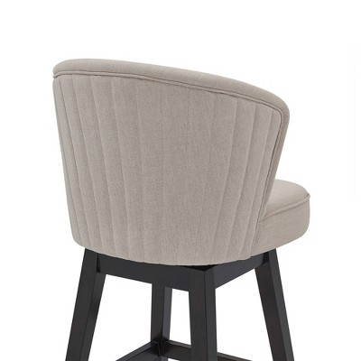Contemporary Tan Fabric and Espresso Wood Swivel Barstool, 30"