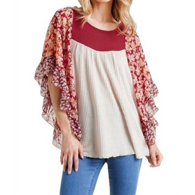 Women's Floral Metallic Butterfly Sleeve Top - umgee