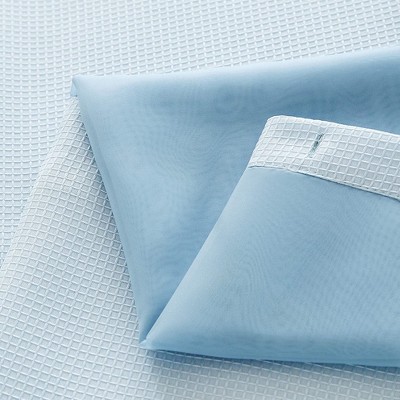 Sky Blue Waffle Weave Fabric Shower Curtain with Detachable Liner