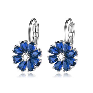 Sapphire and Multi-Color Flower Drop Leverback Earrings with Crystals - 1 of 4