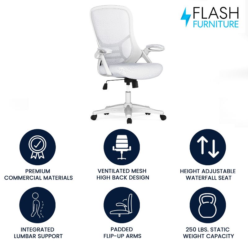 Flash Furniture High Back Mesh Ergonomic Swivel Office Chair with Flip-up Arms, 3 of 18