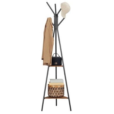 White and Light Brown Freestanding Coat Rack with Shelves