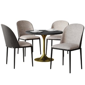 LeisureMod Verve 5-Piece Dining Set - 36" Round MDF Top Table, 4 Leather Dining Side Chairs - 1 of 4
