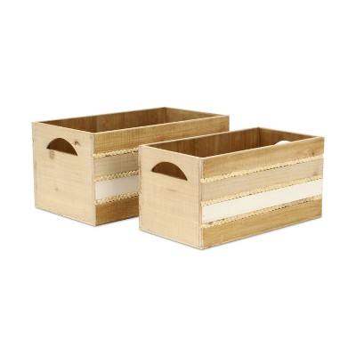 Cheung's Amabel Set of 2 Tri Color Wood Crate Set with Hyacinth Accents