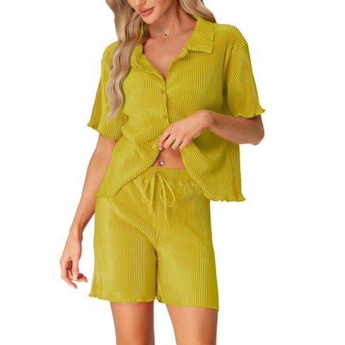 Women's Silk Satin Pajamas Set Ruffle Short Sleeve Sleepwear Button Down  Two-Piece Pjs Shorts Set Loungewear : : Everything Else