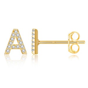 Turandoss 18K Gold Initial Stud Earrings for Women Girls - S925 Sterling Silver Post Diamond Flat Back Earring Hypoallergenic, Christmas Gifts for Her - 1 of 1