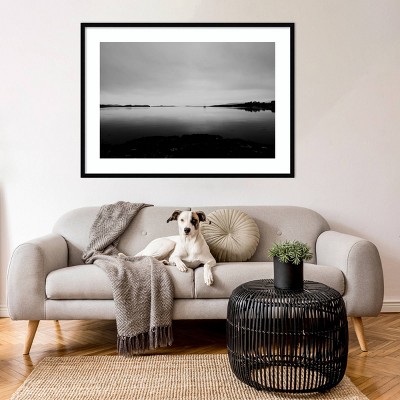 Black and White Framed Loch Scene Print, 44" x 34"
