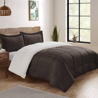 Full Chocolate Reversible Faux Fur Comforter Set