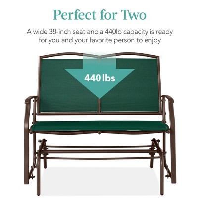 Forest Green and Brown Metal Outdoor Glider Loveseat
