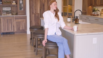 Alexander Weathered Oak Swivel Bar Stools with Sand Fabric, Set of 4