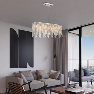 Ludomide Crystal Rectangular Chandelier Raindrop Hanging Pendant Light Fixture - 1 of 4