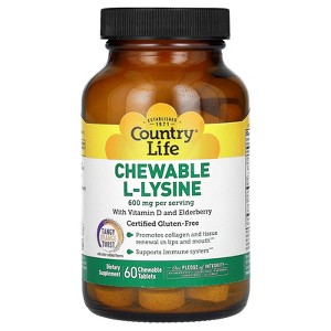 Country Life Chewable L-Lysine With Vitamin D and Elderberry, Tangy Orange Twist, 60 Chewable Tablets - 1 of 4
