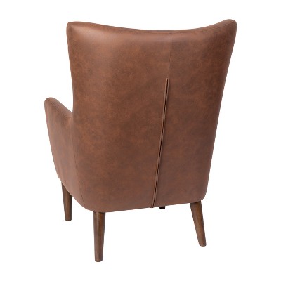 Sophisticated Dark Brown Faux Leather Wingback Accent Chair