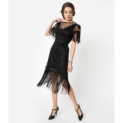 Unique Vintage Women's Beaded Fringe Sleeve Nadine Flapper Dress