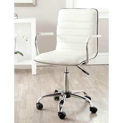 Transitional White Leather Swivel Arm Chair with Metal Base