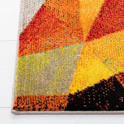 Red and Orange Geometric Floral Synthetic Area Rug